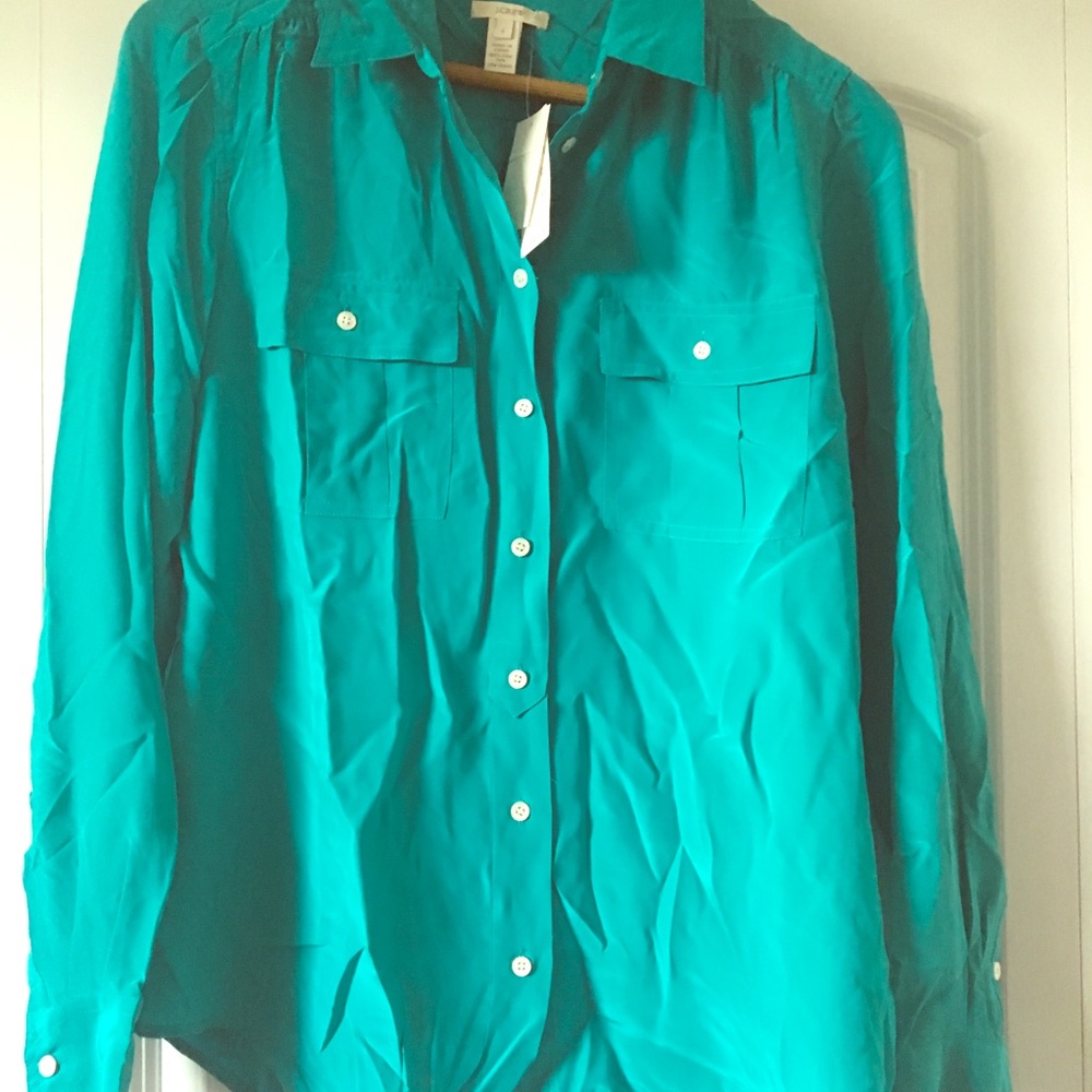 JCrew 100% Silk Blouse size 6 Jade Green NWT